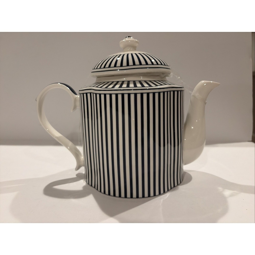 Monterey Bay‎ Dark Blue Stripes Fine Porcelain Teapot & Lid Large B81